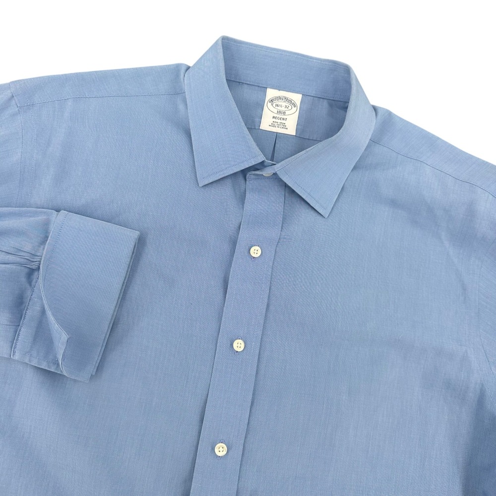 Brooks Brothers 1818 Regent Dress Shirt FRENCH CUFF Mens 16.5 32 Blue Non-Iron